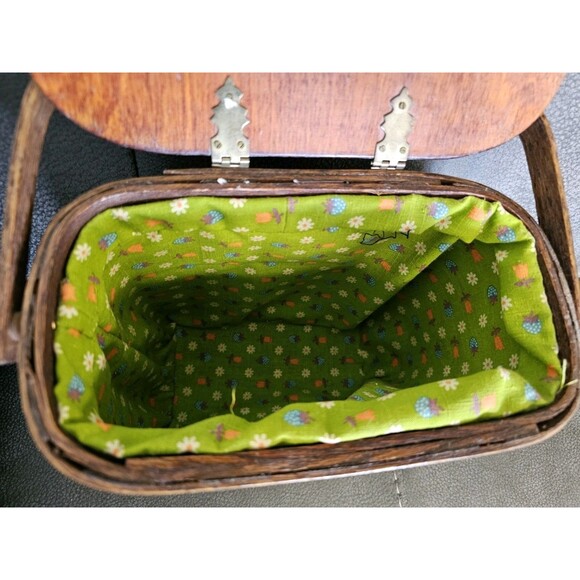 Decoupage Holly Hobbie Wood Basket Purse Vintage Lined with Colorful Fabric - Picture 10 of 11